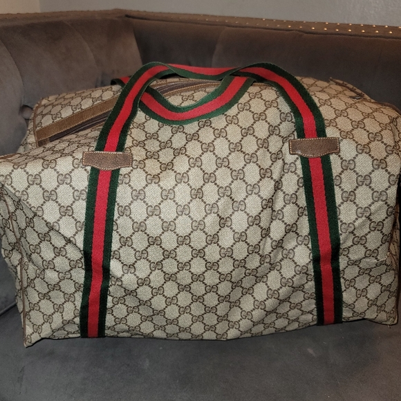 Gucci Other - Gucci GG Supreme Coated Canva Sherry Web Strap Tote Duffle Weekend Travel Bag